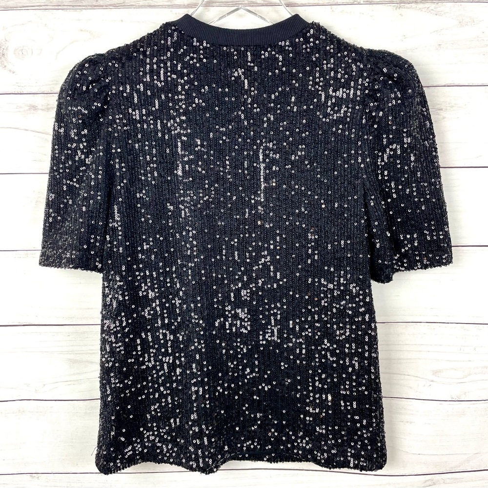 nicole by Nicole Miller Black Sequin Puff Sleeve Top - Picture 5 of 7